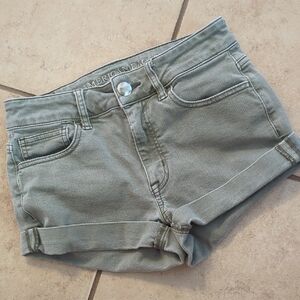 American Eagle Hi Rise Shortie Green Jean Shorts - Size 2